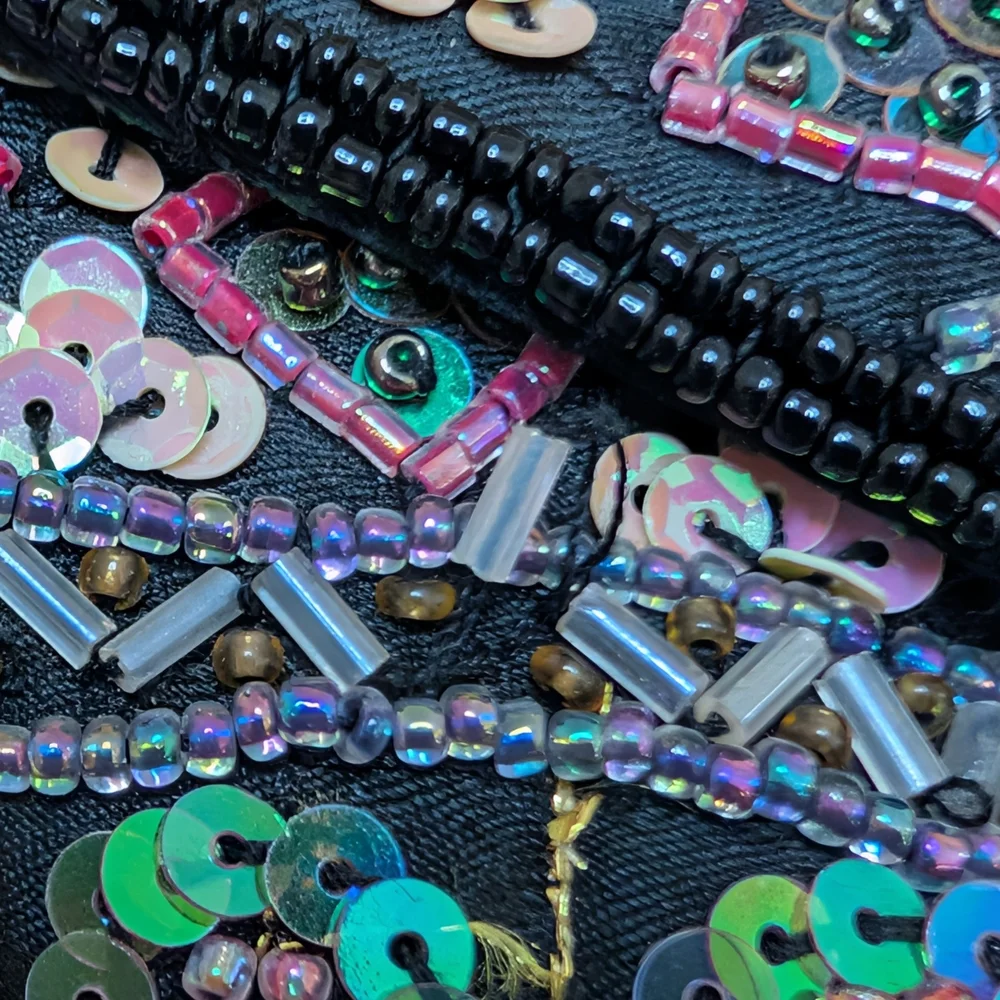 Beaded Sequin Evening Clutch Bag in Black Multi